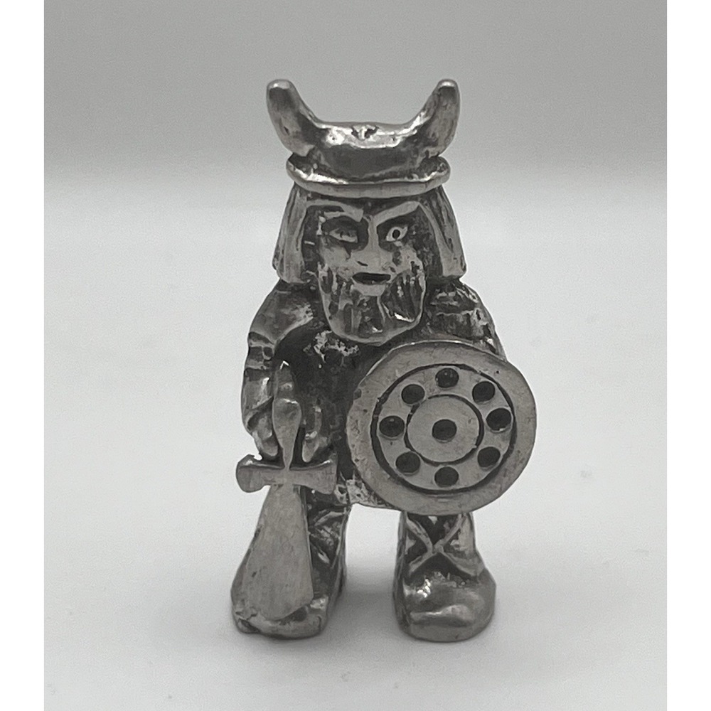 Tenn Pewter Sweden Norse Viking Warrior Horned Helm Sword Shield Mini Figurine